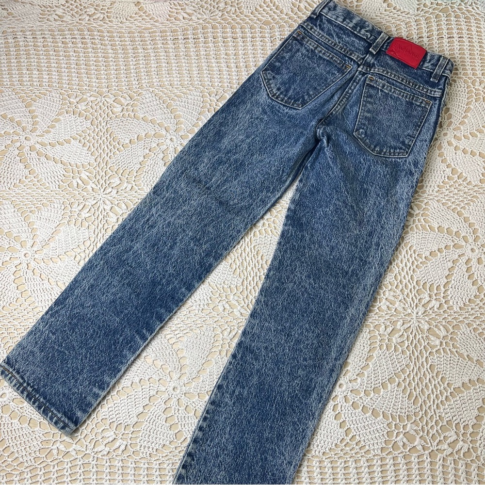 Vintage 1990s Exchange Unlimited Girls 12 Rad Acid Wash Denim Patch Jeans